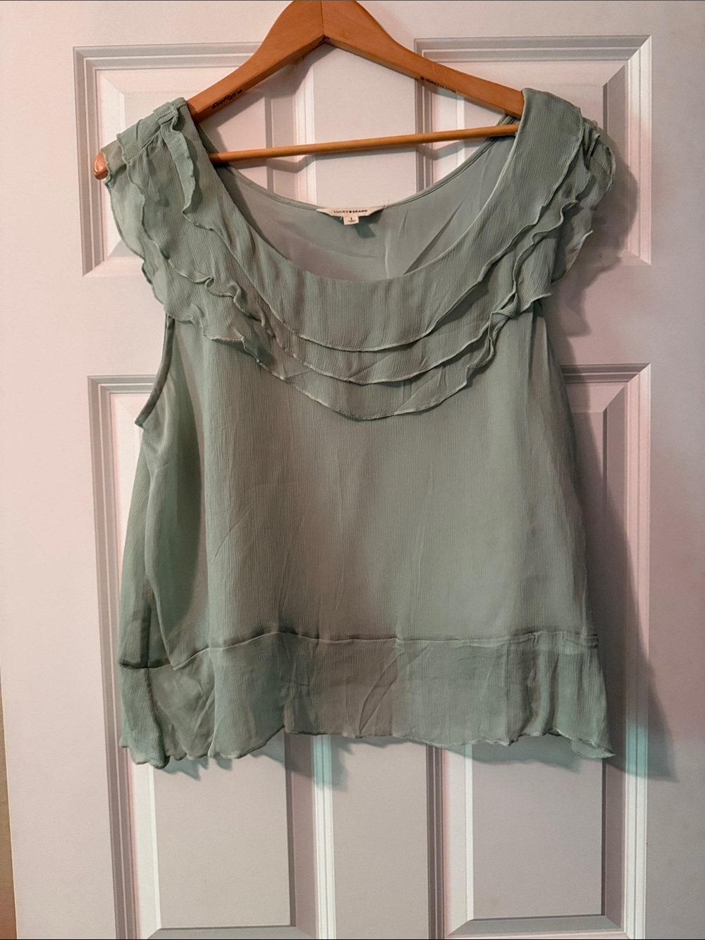Lucky Brand Mint Green Ruffle-Trim Sleeveless Blouse